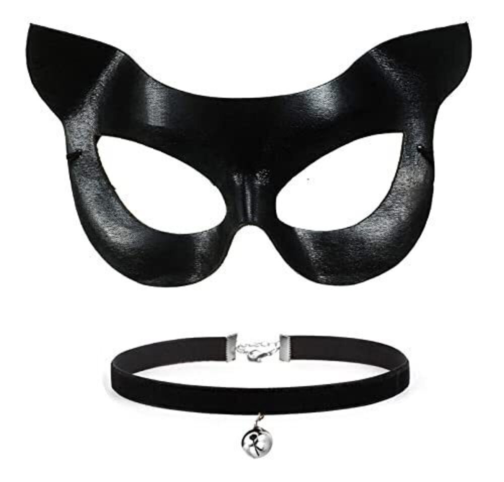1140 Cat Mask Half Face Costume Accessory Party Favors Necklace +eye mask